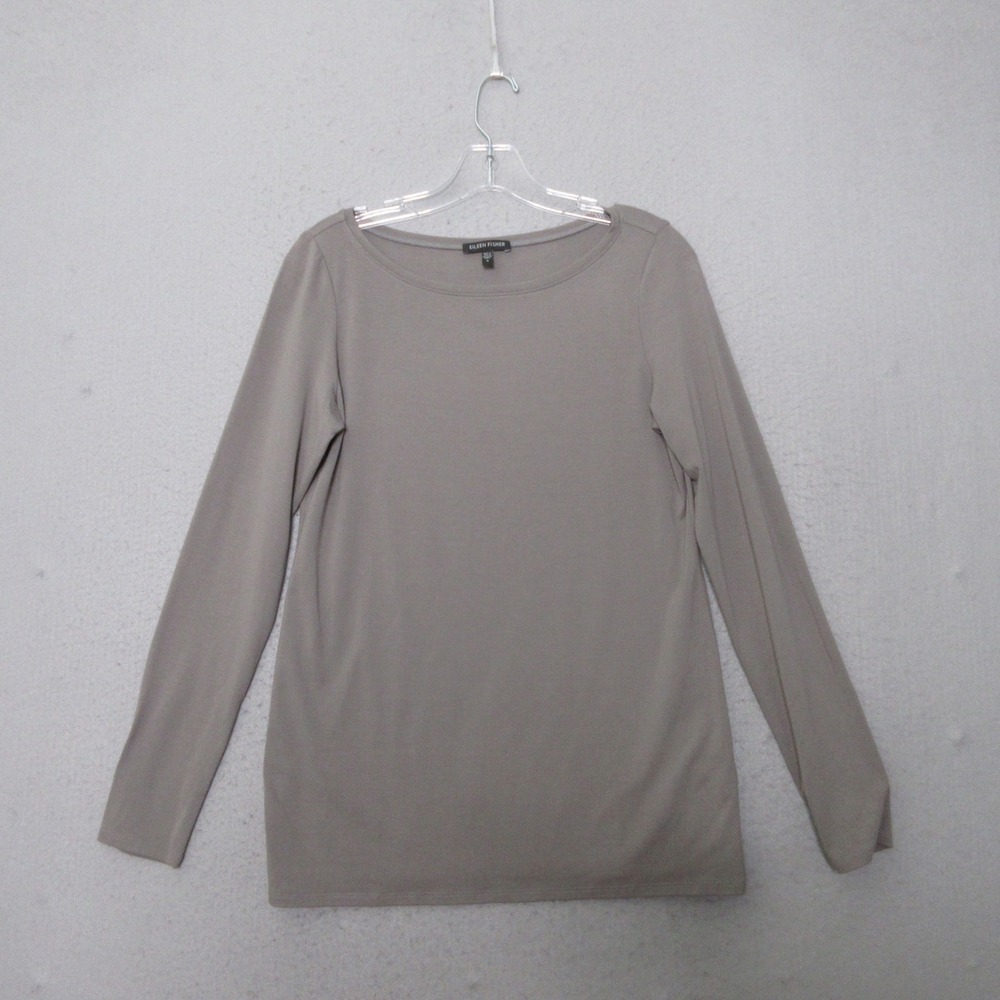 Eileen Fisher‎ Top Quiet Luxury Long Sleeve Boat Neck Stretch Minimalist Classic